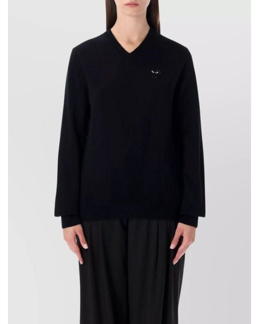 COMME DES GARÇONS PLAY Black Wool V-Neck Crystal-Embellished Sweater