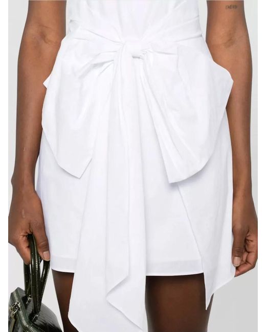 ROTATE BIRGER CHRISTENSEN White Organic Cotton Sleeveless Bow-Detail Mini Dress