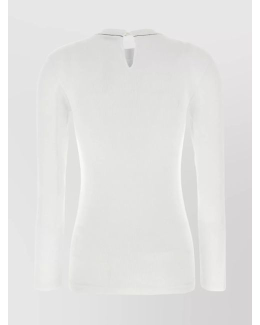 Brunello Cucinelli White Cotton Long-Sleeve Fine-Knit Crew-Neck T-Shirt