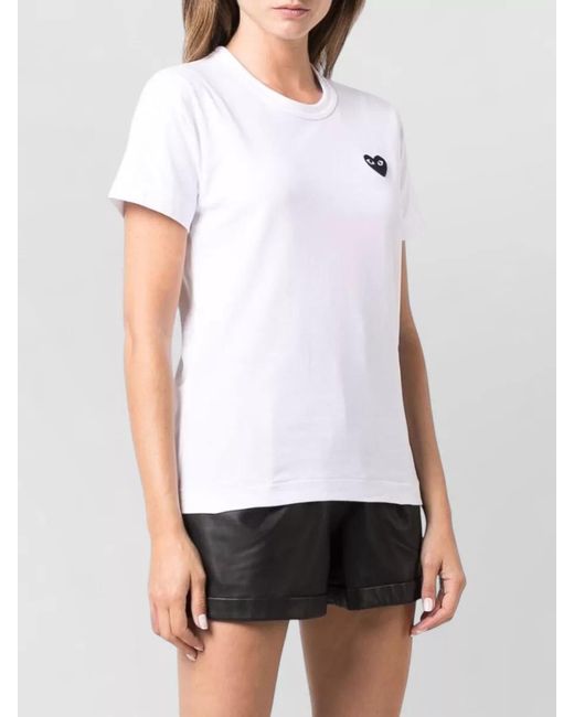 Comme des Garçons White Crew Neck Jersey Top Heart Motif