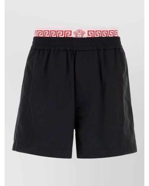 Versace Black Nylon Bermuda Shorts Elastic Contrast Waistband for men