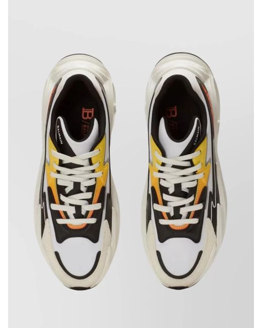 Balmain Gray Chunky Sole Mesh Panel Sneakers for men