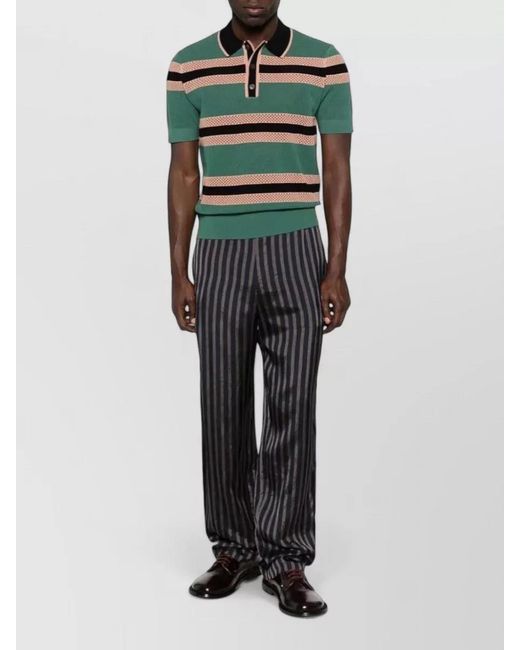 Dries Van Noten Green Mercy Stripe 3701 Short Sleeve Polo for men