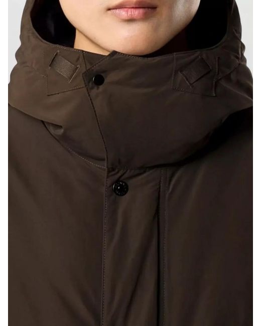 Stone Island Brown Down Hooded Puffer Coat for men