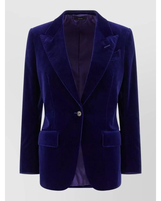 Tom Ford Blue Wallis Blazer Velvet Texture Notch Lapels