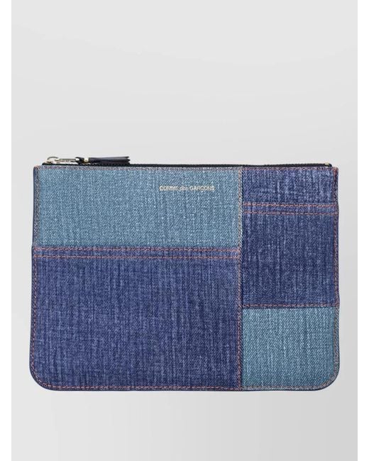 Comme des Garçons Blue Denim Effect Leather Patchwork Zip Pouch