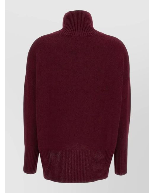 Lisa Yang Red Cashmere Heavy-Knit Turtleneck Asymmetric Sweater