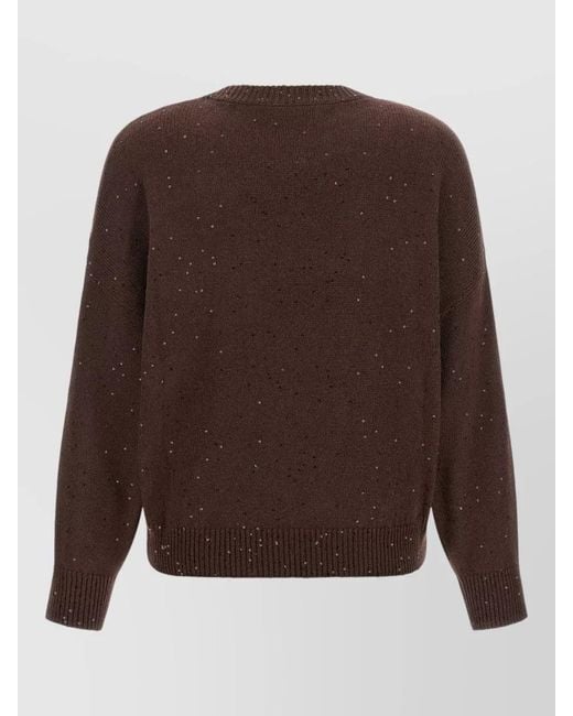 Brunello Cucinelli Brown Diamante Sequin Cashmere Silk Crew Sweater