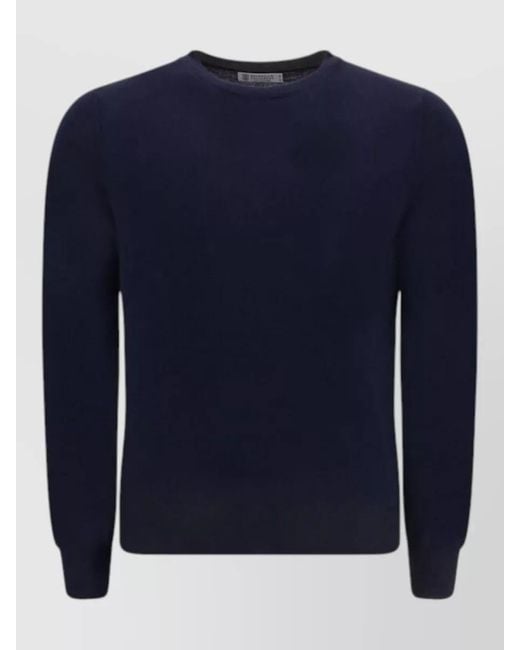 Brunello Cucinelli Blue Wool Crew-Neck Sweater for men