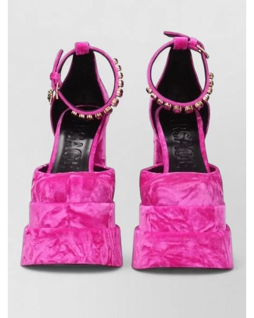 Versace Pink Velvet Platform Sandals