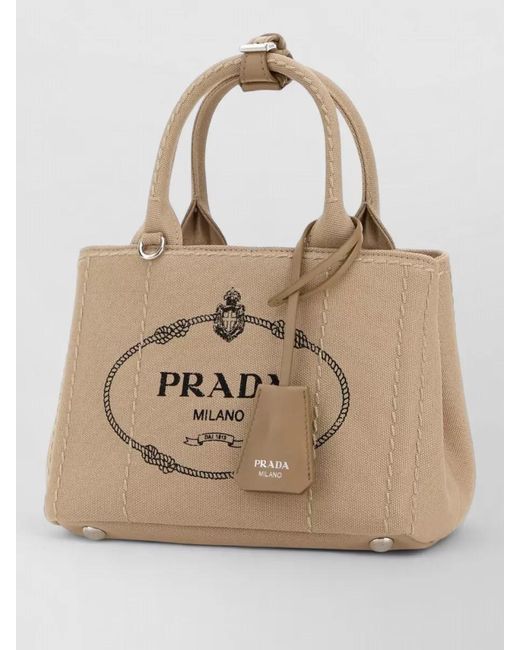Prada Natural Canvas Mini Jardinière Handbag Top Handles