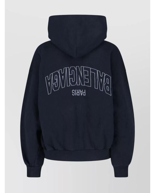 Balenciaga Blue Cotton Hooded Zip-Up Sweatshirt