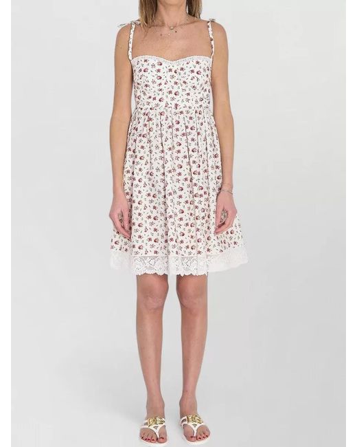Dolce & Gabbana White Poplin Mini Dress Rosebud Print Corset