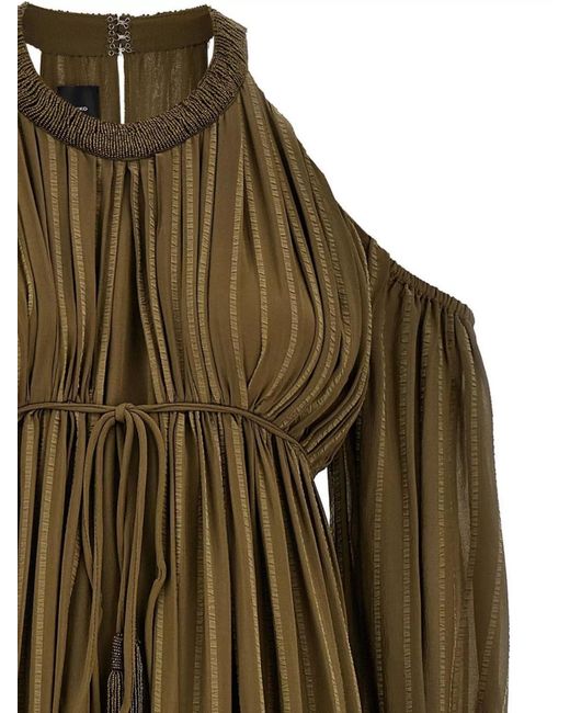 Pinko Green Striped Georgette Midi Dress