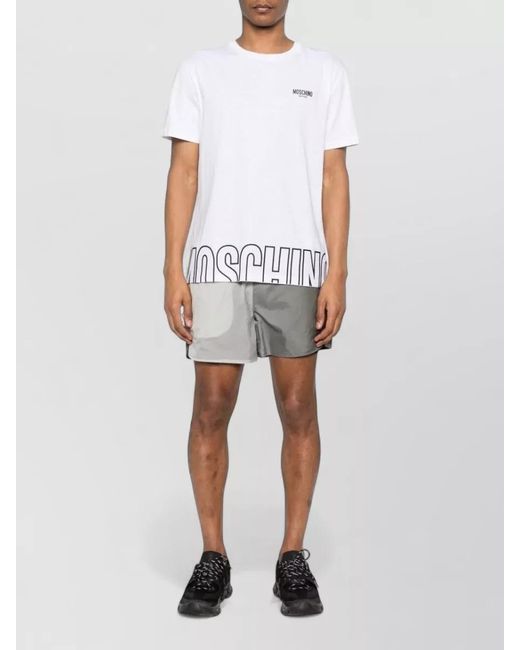 Moschino White Short Sleeve Crew Neck Straight Hem T-Shirt for men