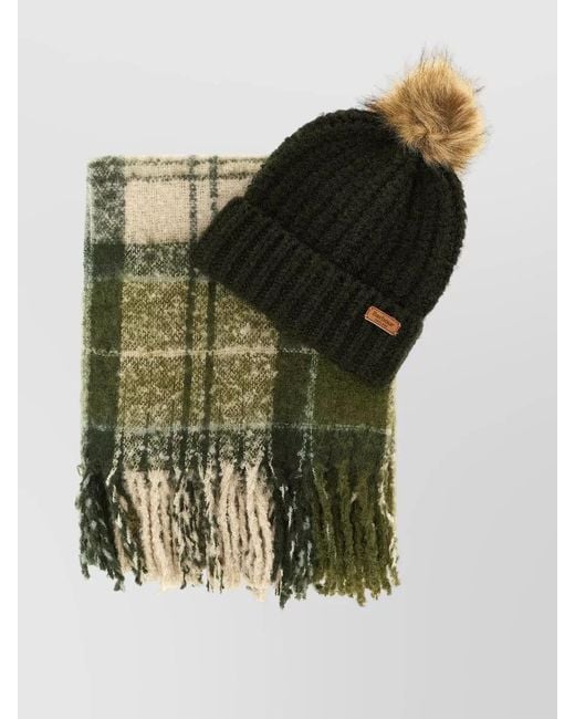 Barbour Black Saltburn Cap And Scarf Knit Set