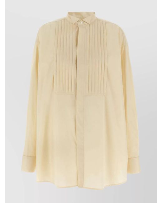 AMI Natural Pleated Front Button-Down Collar Long Sleeves Shirt