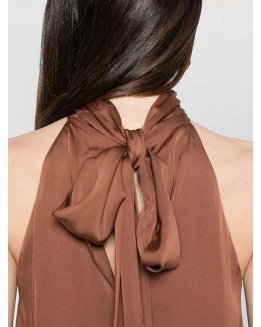 Silk95five Brown Villette Top Halterneck Bow Keyhole Back