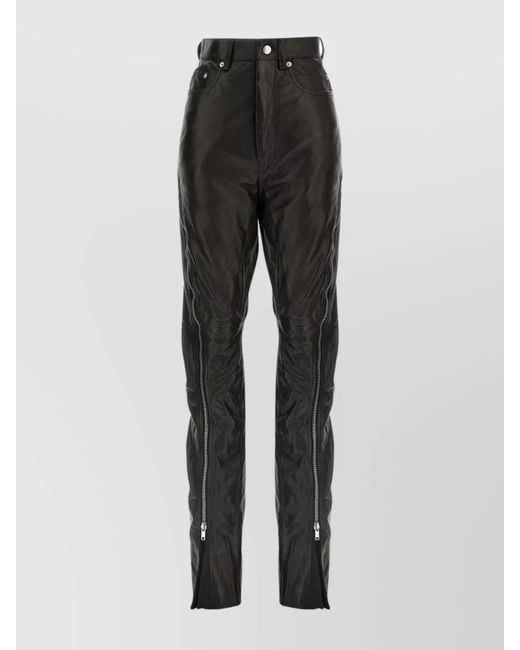 Rick Owens Black Leather High-Rise Trousers