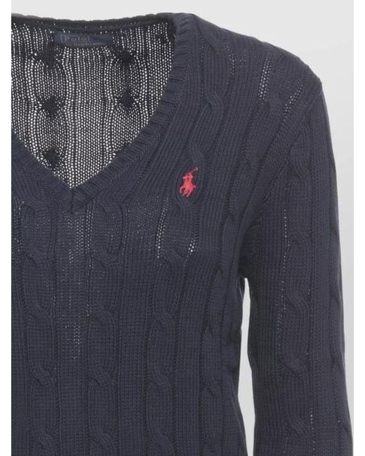 Ralph Lauren Blue Cable-Knit V-Neck Cotton Jumper