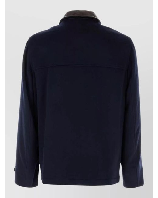 Brunello Cucinelli Blue Wool Jacket Regular Fit Contrast Collar for men