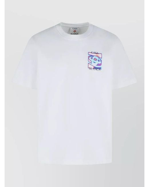 Casablanca White Graphic Print Cotton Crew Neck T-Shirt for men