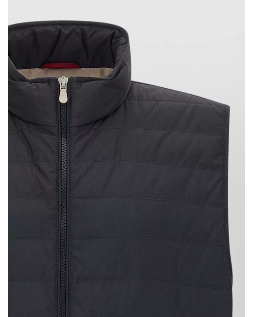 Brunello Cucinelli Black Horizontal Quilted Goose Down Technical Vest for men