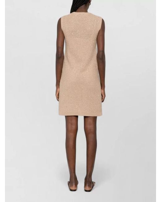 Fabiana Filippi Natural Open-Knit Sleeveless Knee-Length Dress