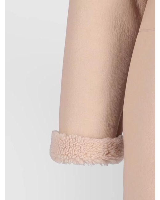 LA ROSE Natural Short Shearling Coat Folded Cuffs Oversized Collar