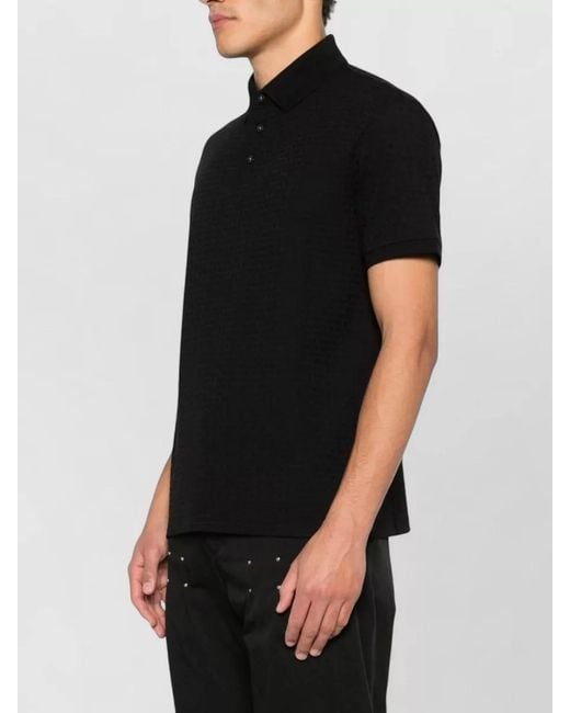 Emporio Armani Black Logo-Knit Cotton Short-Sleeve Polo Shirt for men