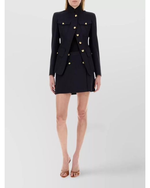 McQueen Blue Wool Twill High-Rise Wrap Mini Skirt