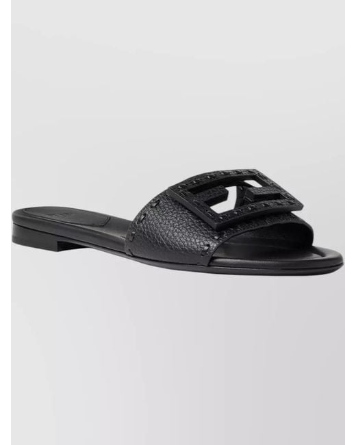Fendi Multicolor Flat Sole Open Toe Textured Strap Slides