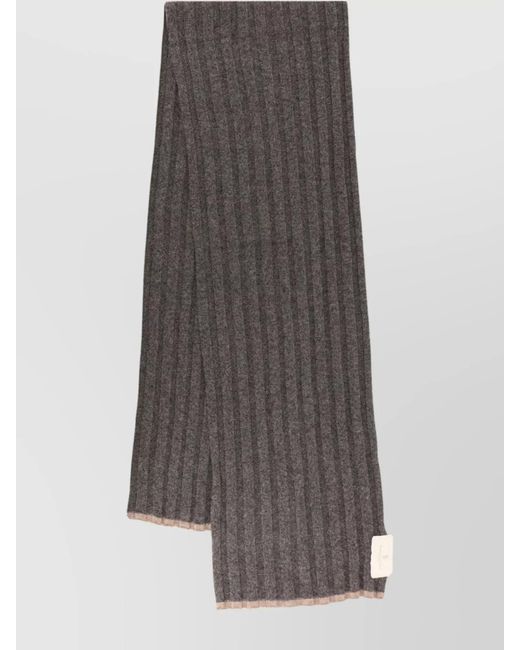 Brunello Cucinelli Gray Ribbed Cashmere Scarf Two-Tone Profile for men