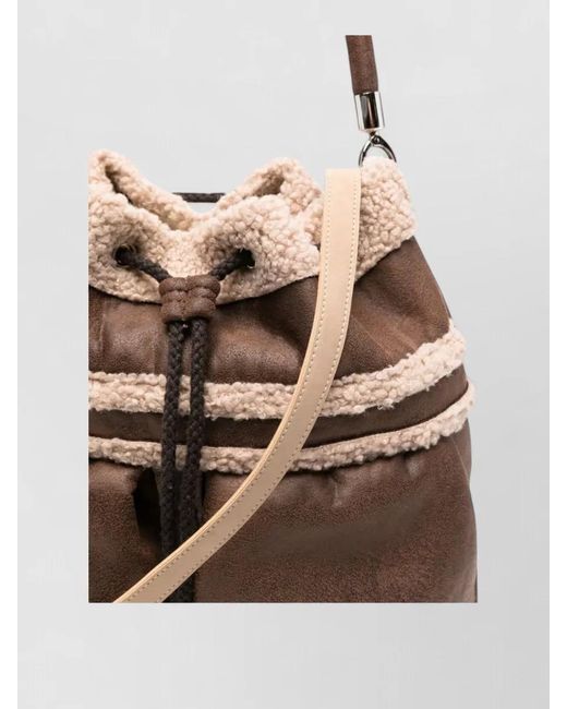 La Milanesa Natural Shearling Trim Bucket Bag