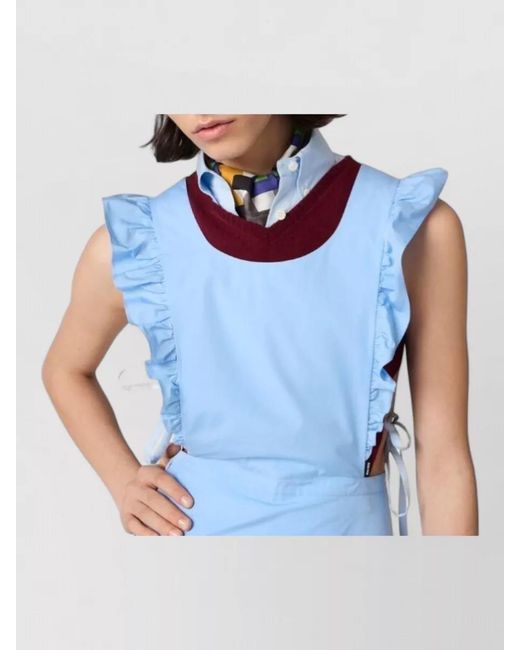 Miu Miu Blue Layered Foulard Scarf Sleeveless Ruffled Detail