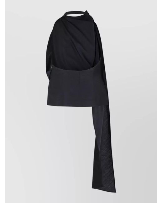 Rohe Black Draped One Shoulder Wool Blend Blouse