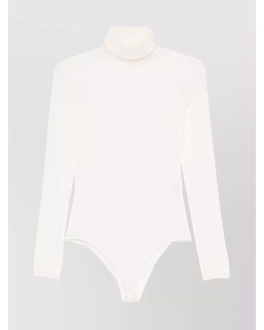 Maison Margiela White Sheer Bodysuit With Long Sleeves And Turtleneck