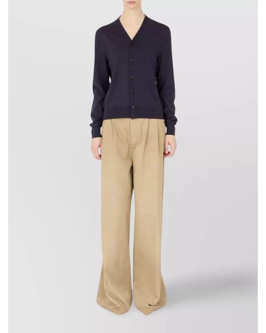Maison Margiela Blue Wool Ribbed V-Neck Long-Sleeve Cardigan