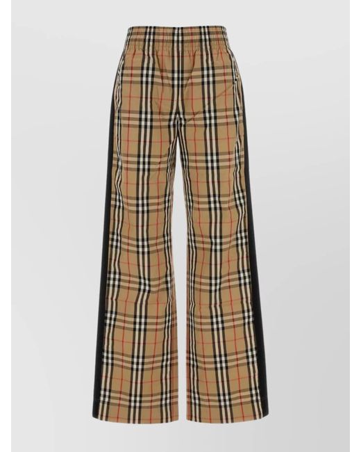 Burberry Natural Checked Cotton High-Rise Wide-Leg Trousers
