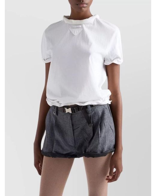 Prada White Cotton Jersey T-Shirt With Fabric Triangle Logo