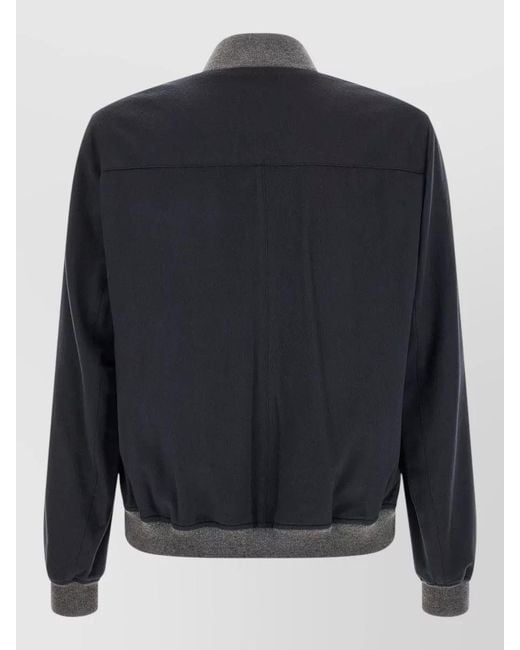 Brunello Cucinelli Blue Flannel Cashmere Bomber Jacket Structured Silhouette for men