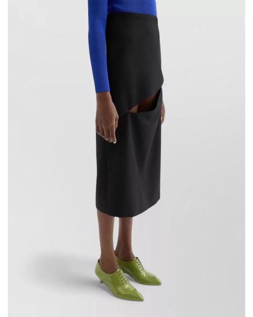 Jil Sander Black High Waist Pencil Midi Skirt Asymmetric