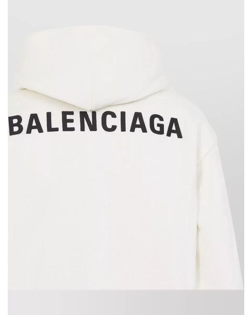 Balenciaga White Medium Fit Cotton Fleece Hooded Sweatshirt