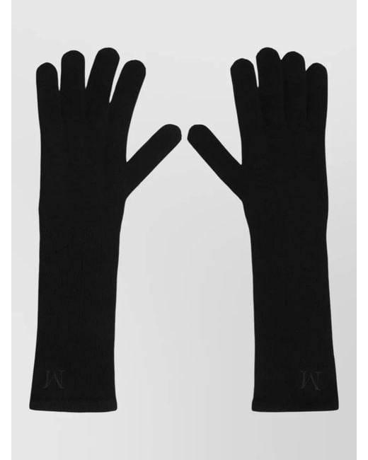 Max Mara Black Long Ribbed Cashmere Gloves Stretchy Design