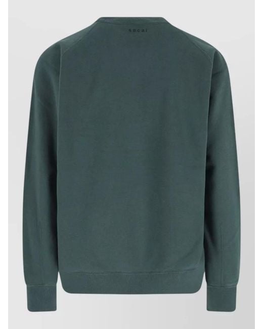 Sacai Green Crew Neck Sweatshirt Embroidered Text Long Sleeves