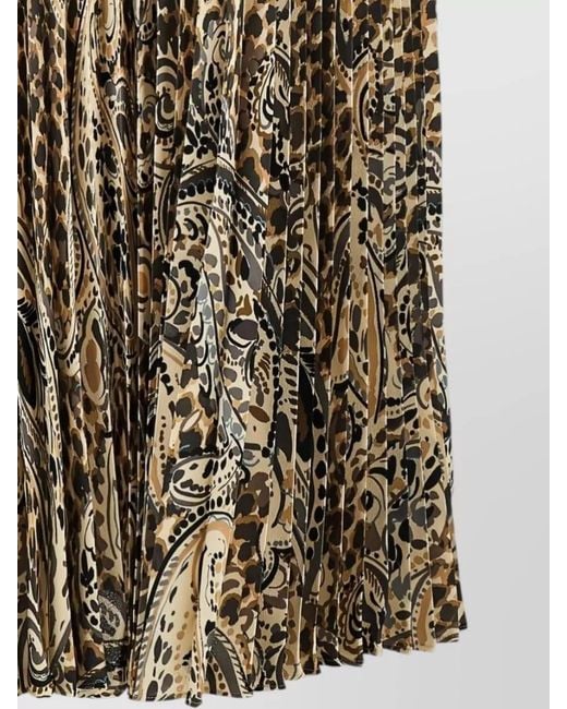 Etro Natural Leopard Pleated High Waisted Midi Skirt