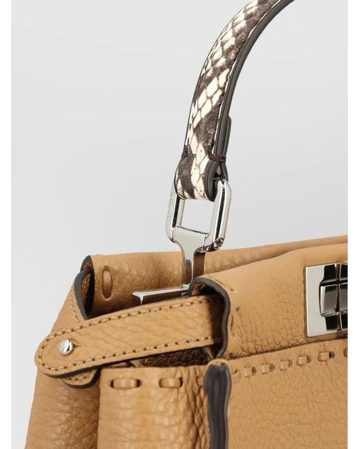 Fendi Natural Mini Bag Top Handle Adjustable Strap Leather