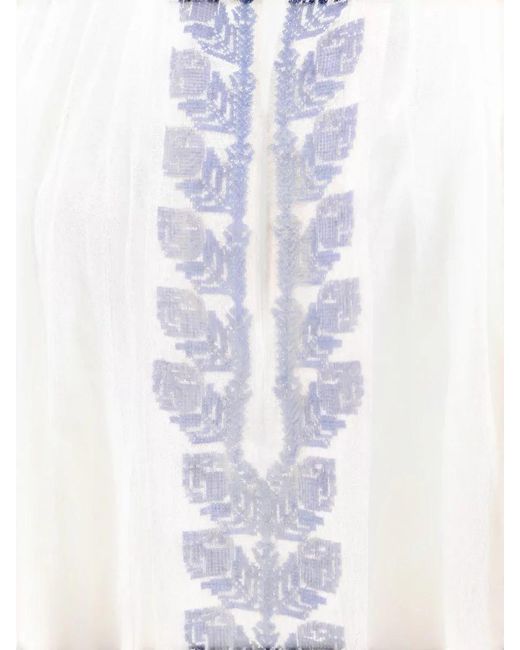 Isabel Marant White Top Embroidered Detail Gathered Fabric Keyhole Neck