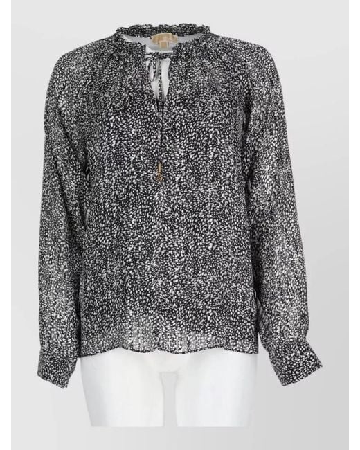 Michael Kors Gray Floral Top Lightweight Fabric Long Sleeves