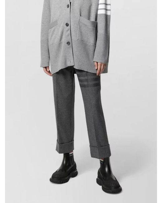 Thom Browne Gray Relaxed V Neck Cardigan Fine Merino Wool